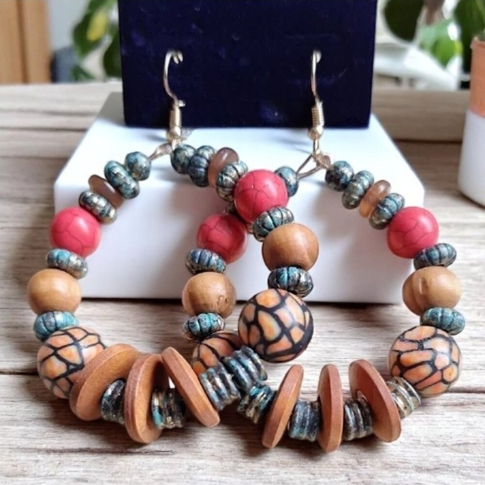 3 For $15 Bohemian Beaded Hoop Earrings - Multicolor